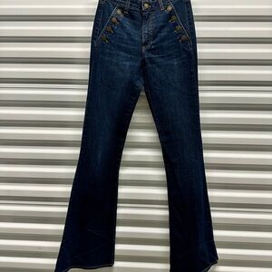 Ramy Brook HELENA Dark Rinse Flare Jeans with Button Detail NWT